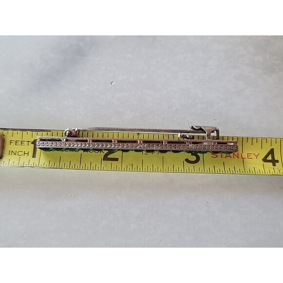 925 Sterling Silver Green Crystal Bar Brooch Vintage - Picture 9 of 10